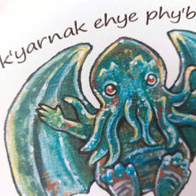 Load image into Gallery viewer, close up of a Cthulhu card. there is a very faint light horizontal line that runs across the image
