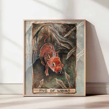 Load image into Gallery viewer, an art print of the five of wands from the animism tarot, featuring a wild boar defending itself from five spears.
