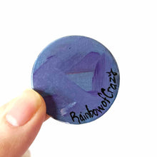 Load image into Gallery viewer, Small lightweight wood disc, hand painted with a portrait of a chinchilla as an angel, with halo and wings, sitting on clouds against a purple sky, back signed with Rainbowofcrazy
