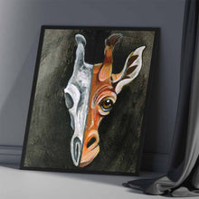 Load image into Gallery viewer, This illustration features a giraffe's face on the right side and a stylized giraffe skull on the left side.
