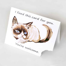 Load image into Gallery viewer, Hungry Grumpy Cat Greeting Card - Funny Torn Paper Card
