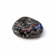 Load image into Gallery viewer, a smooth, flat, beach stone hand painted with a smiling hippopotamus, showing its feet on the underside, signed with, rainbowofcrazy
