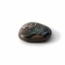 Load image into Gallery viewer, a smooth, flat, beach stone hand painted with a smiling hippo
