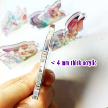 Load image into Gallery viewer, A hand holds up the acrylic magnet, showing the thickness of the acrylic. Text says "4 mm thick acrylic."
