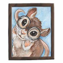 Load image into Gallery viewer, an illustration of a brown and white mouse, wearing big round eyeglasses, against a light blue background. available as an art print
