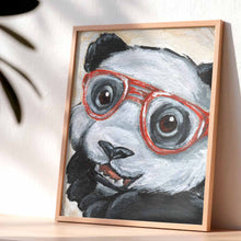 Load image into Gallery viewer, art print, illustration of a smiling panda bear wearing red glasses
