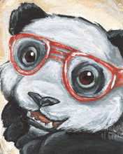 Load image into Gallery viewer, art print, illustration of a smiling panda bear wearing red glasses
