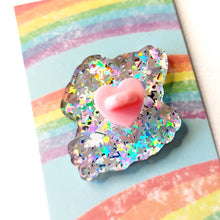 Load image into Gallery viewer, back of pin, with a heart stopper
