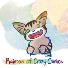 Load image into Gallery viewer, "Rainbow of Crazy Comics" featuring an illustration of a smiling tabby cat.
