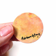 Load image into Gallery viewer, small wood disc painted with a smiling Shiba inu's face. available as a keepsake or pendant necklace, back signed with Rainbowofcrazy 
