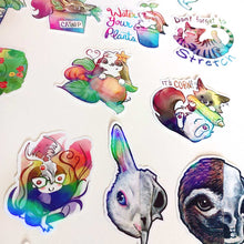 Load image into Gallery viewer, A collection of colourful animal and skull stickers.
