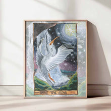 Load image into Gallery viewer, This art print features The Star card from the Animism Tarot: an ibis rises up from under the base of a waterfall. The Star shines high in the night sky.
