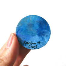 Load image into Gallery viewer, a small wood circle, hand painted with a portrait of an yorkshire terrier dog as an angel in the clouds, with a halo and wings, signed on the back with, rainbowofcrazy
