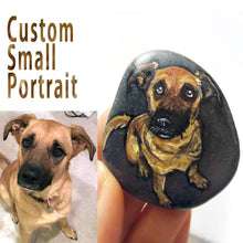 Load image into Gallery viewer, rock art with a custom pet portrait of a brown and black dog
