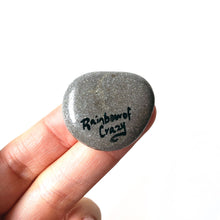 Load image into Gallery viewer, the back of the heart / outer space stone, signed with "Rainbow of Crazy"
