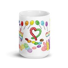 Load image into Gallery viewer, The Candy Lovers Mug, 15 oz size, features 10 different types of candy in all the colours of the rainbow
