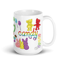 Load image into Gallery viewer, The Candy Lovers Mug, 15 oz size, features 10 different types of candy in all the colours of the rainbow
