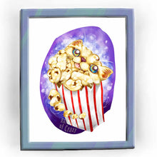 Load image into Gallery viewer, art print of a Skookum cat painted as a bag of popcorn
