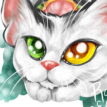 Load image into Gallery viewer, This art print features a Japanese Bobtail cat painted as a sushi roll - shrimp tempura style
