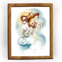 Load image into Gallery viewer, art of a cavalier king charles spaniel dog painted as an angel in the clouds
