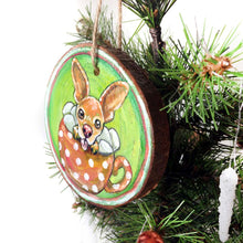Load image into Gallery viewer, a tree ornament, hand painted with a chihuahua sitting in a mug of hot chocolate and marshmallows.
