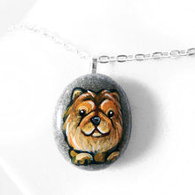 Load image into Gallery viewer, a small stone painted with the portrait of chow chow dog, available at a keepsake or necklace.
