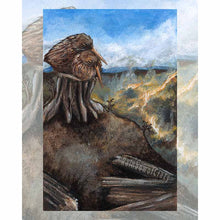 Load image into Gallery viewer, An art print of the five of cups card, from the animism tarot: a marbled salamander hides in a cave as the rain falls and the sun slowly rises
