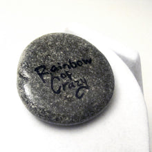 Load image into Gallery viewer, The back of the rock art, signed, "Rainbow of Crazy"
