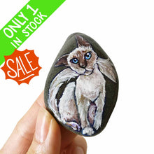 Load image into Gallery viewer, small rock art painted with a portrait of a Javanese cat with blue eyes
