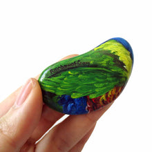 Load image into Gallery viewer, small rock art, hand painted with a rainbow lorikeet bird with red eyes
