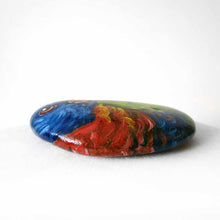 Load image into Gallery viewer, small rock art, hand painted with a rainbow lorikeet bird with red eyes
