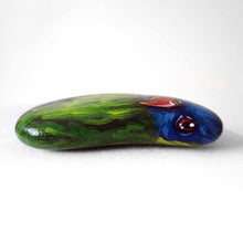 Load image into Gallery viewer, small rock art, hand painted with a rainbow lorikeet bird with red eyes
