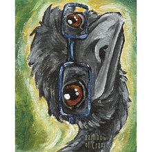 Load image into Gallery viewer, an art print featuring a painting of an emu's face wearing blue eyeglasses.
