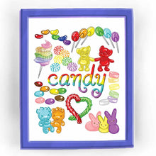 Load image into Gallery viewer, An illustration with the word "candy", includes 10 different rainbow candies.
