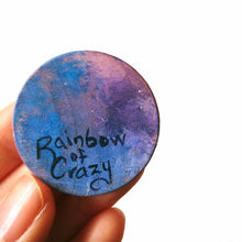 Load image into Gallery viewer, the back of a sagittarius pendant, signed with, rainbow of crazy
