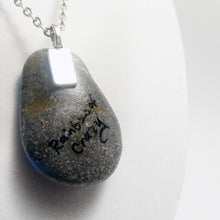 Load image into Gallery viewer, the back fo the siamese cat angel necklace, signed with "rainbow of crazy"
