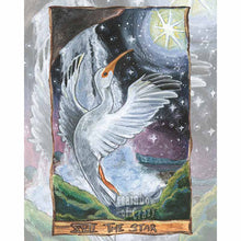 Load image into Gallery viewer, This art print features The Star card from the Animism Tarot: an ibis rises up from under the base of a waterfall. The Star shines high in the night sky.
